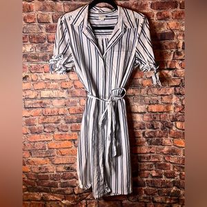 A New Day white and blue vertical striped dress.